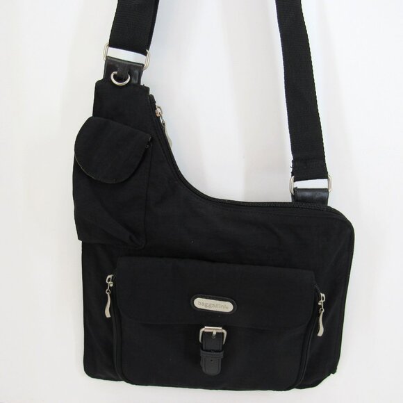 Baggallini Black Angled Crossbody Bag Interior/Exterior Pockets Nylon Strap - Picture 2 of 7